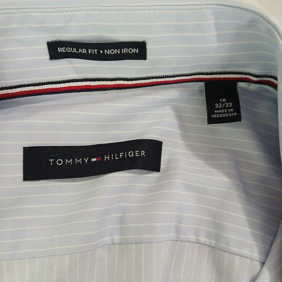 Tommy Hilfiger LS blue and white stripe button-up shirt 100% cotton 16 32/33 - Picture 14 of 14